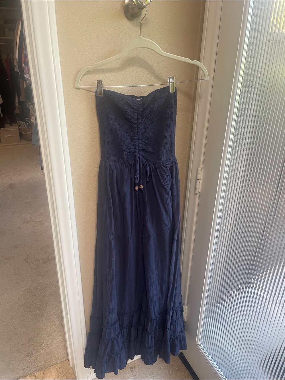 Strapless Navy Maxi Dress with Open Back